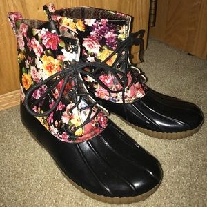 Floral duck boots